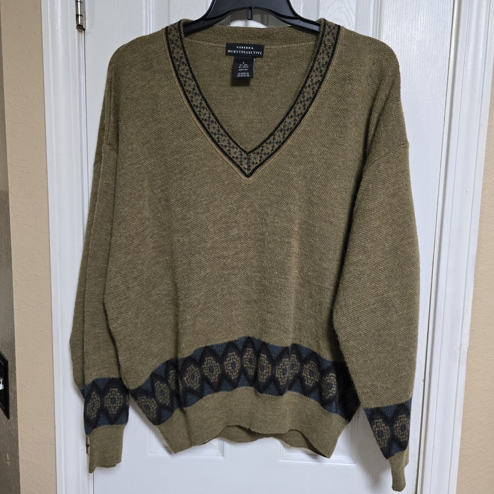 Vintage Generra Men's Collective Sweater L Wool Blend Made Italy V Neck...
